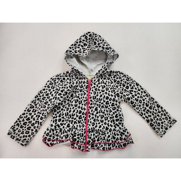 Peanut & Ollie 3T Hooded Ruffle Leopard Jacket Long Sleeved Full Zip Front White - Picture 1 of 9